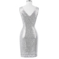Kate Kasin Sexy Short Shinning Sequined Sans manches V-Neck V-Back Bodycon Pencil Party Dress KK001069-1
